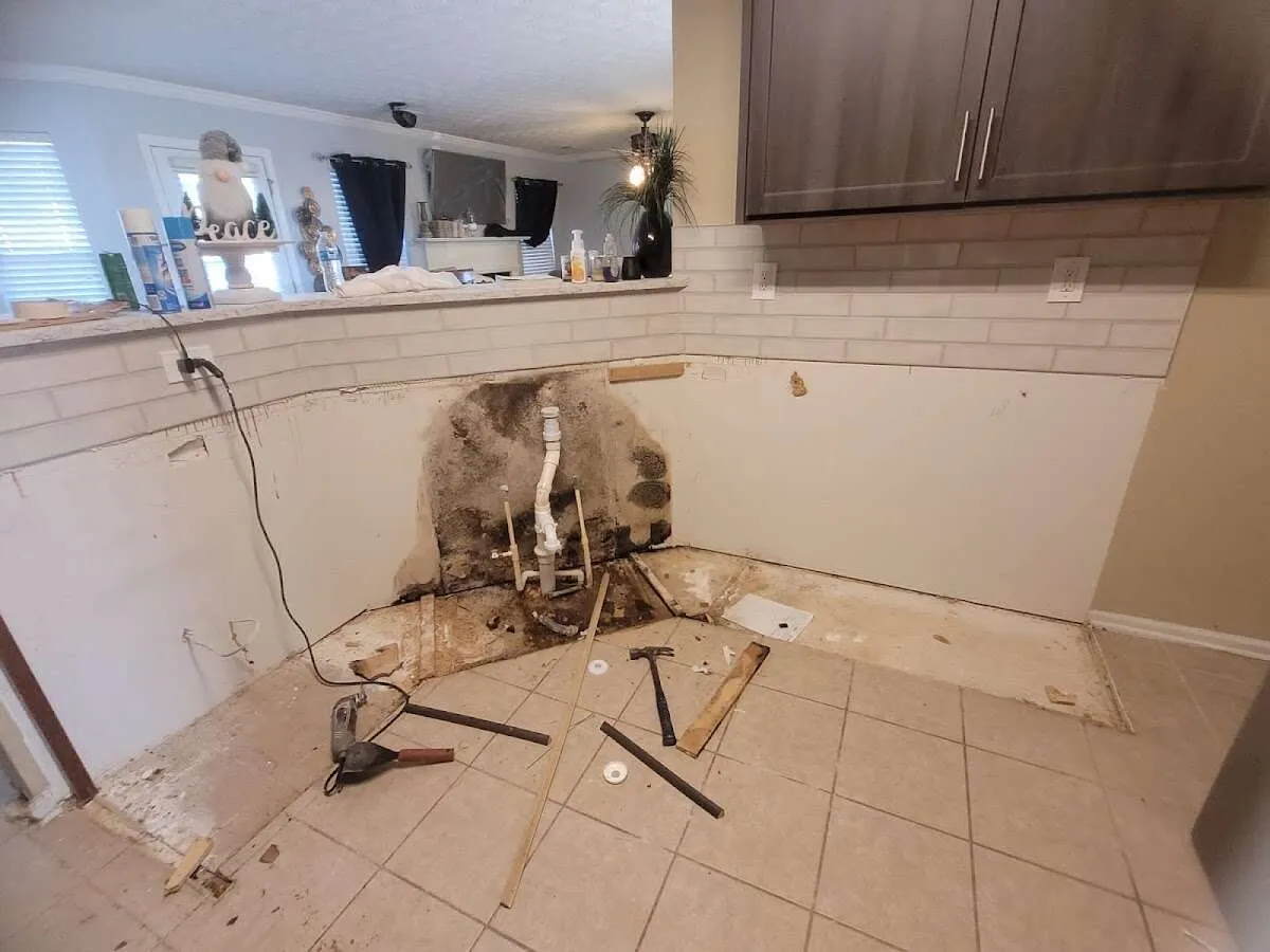 Mold behind wall with plumbing during Flood Damage Cleanup in Oceanport