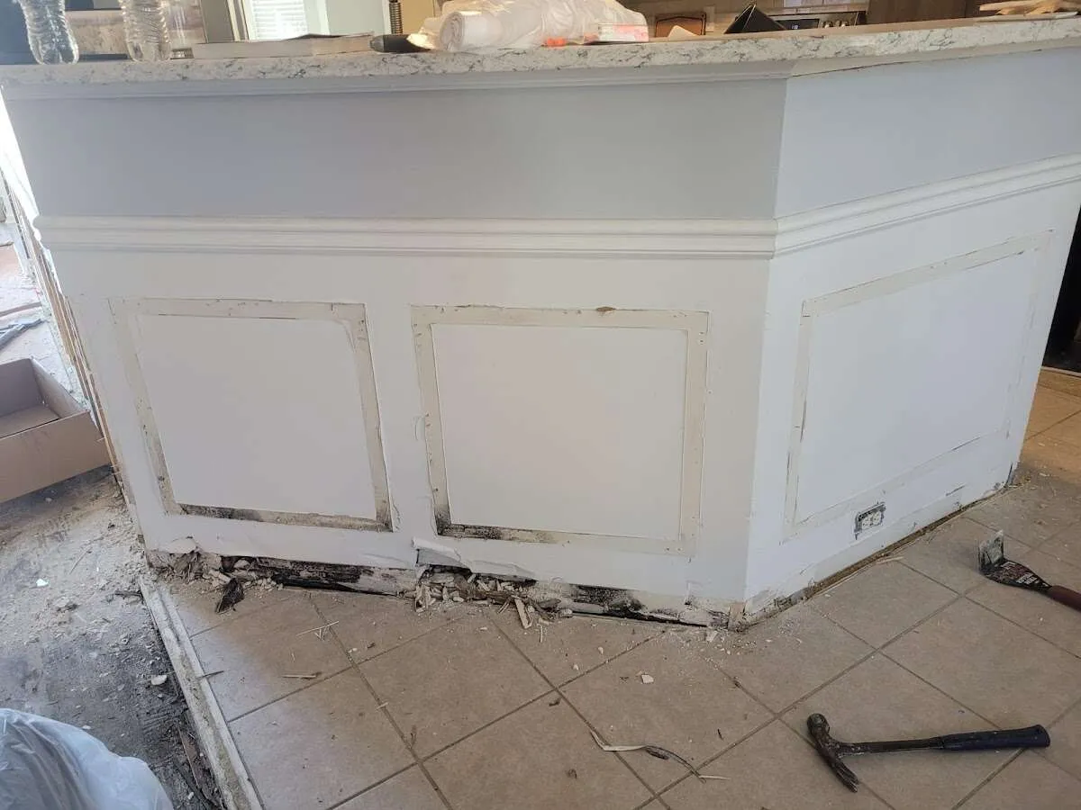 Water damage and mold on kitchen during Sewage Cleanup & Sanitation in Oceanport